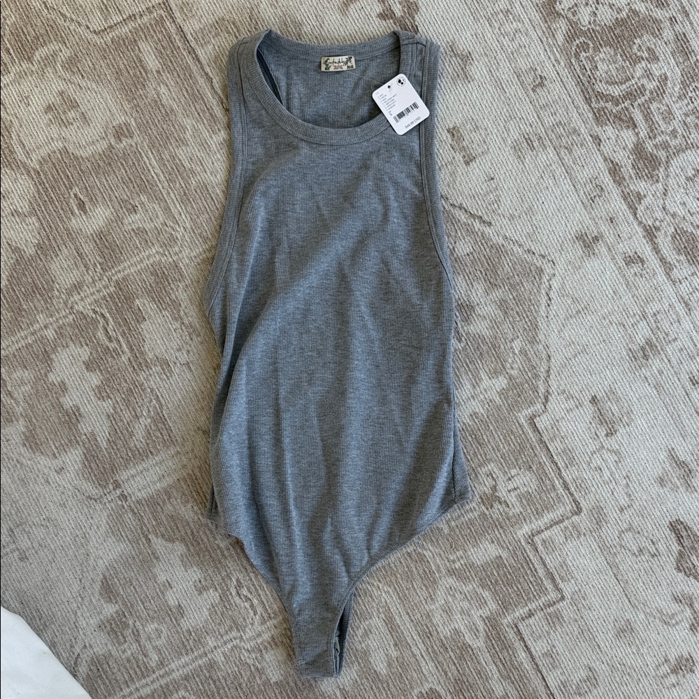 Free People Gray Sleeveless Bodysuit